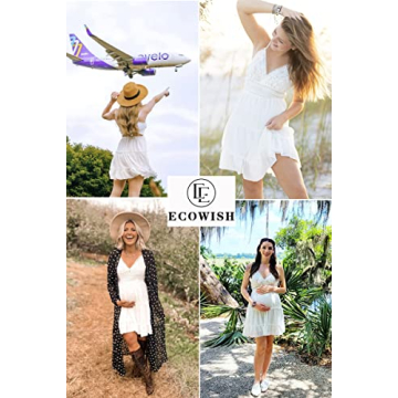 ECOWISH Women's V-Neck Lace Mini Dress Summer Boho