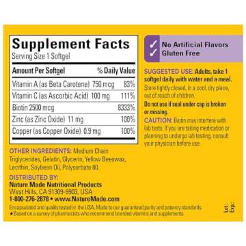 Nature Made Biotin Gummies for Hair Skin Nails Support