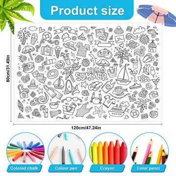 Hello Summer Giant Coloring Poster Jumbo Sea Coloring Poster for Kids 47.2 x 31.4 Inch Large Colorin...