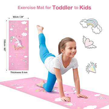 Yoga Mat for Kids, Non-Slip Children Exercise Mat, Non-toxic Natural Playtime Mat for Active/Calm Ai...