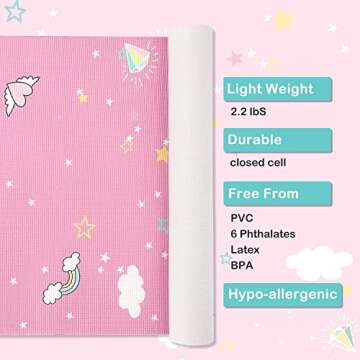Yoga Mat for Kids, Non-Slip Children Exercise Mat, Non-toxic Natural Playtime Mat for Active/Calm Aids Weight Loss, Mindfulness (60" L x 24" W x 5mm Thick) (Pink)