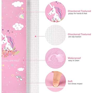 Yoga Mat for Kids, Non-Slip Children Exercise Mat, Non-toxic Natural Playtime Mat for Active/Calm Aids Weight Loss, Mindfulness (60" L x 24" W x 5mm Thick) (Pink)