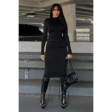 Stylish Memoriesea Women's Turtleneck Dress Black