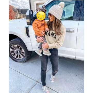 LEEDYA Women Cute Graphic Sweatshirts Crewneck Mama Shirts Long Sleeve Loose Fit Pullover Apricot Medium