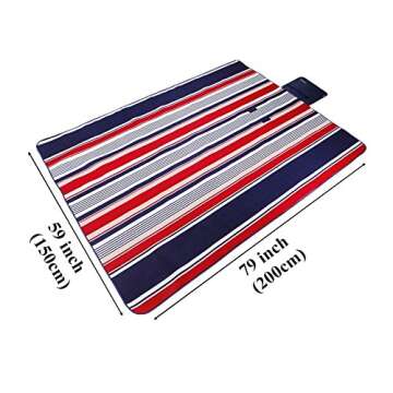 yodo Extra Large Outdoor Waterproof Picnic Blanket Tote 79" x 59,Spring Summer Navy/Red Stripe
