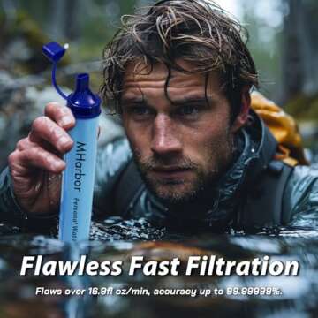 1 Pack Personal Water Filter Straw, Portable Outdoor Emergency Survival Gear for Hiking, Camping, Tr...