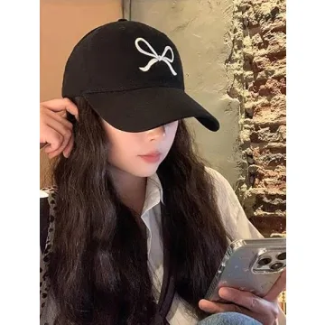 Trendy Bow-Tie Baseball Cap for Women and Men Trucker Hats Y2k Adjustable Fashion Sun Hat with Visor for Hiking & Travel Beige/Black