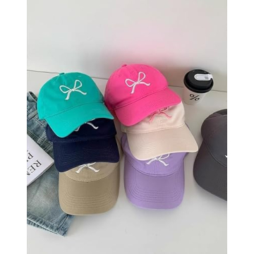 Trendy Bow-Tie Baseball Cap for Women and Men Trucker Hats Y2k Adjustable Fashion Sun Hat with Visor for Hiking & Travel Beige/Black