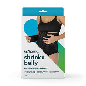 UpSpring Shrinkx Belly Charcoal Postpartum Belly Wrap, Adjustable Postpartum Belly Band to Support, Smooth After Baby (Charcoal Gray, Large/X-Large)
