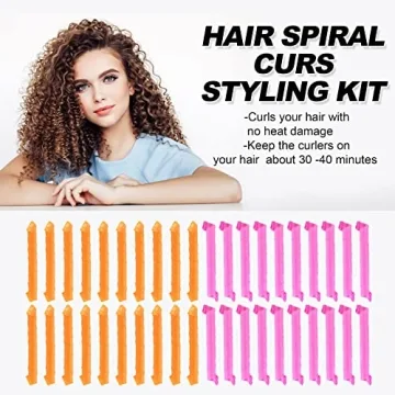 No Heat Hair Curlers Spiral Set with Styling Hooks - 40pcs