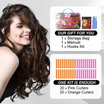 No Heat Hair Curlers Spiral Set with Styling Hooks - 40pcs