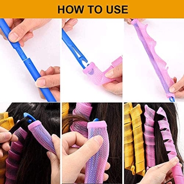 No Heat Hair Curlers Spiral Set with Styling Hooks - 40pcs