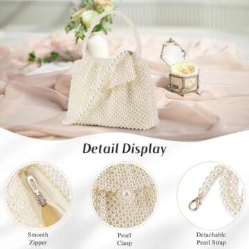 UBORSE Mini Women Pearl Clutch Bag Noble Crystal Beaded Small Evening Bag Chic Top-Handle Pearl Bag Compact Wedding Purse (Cream white)