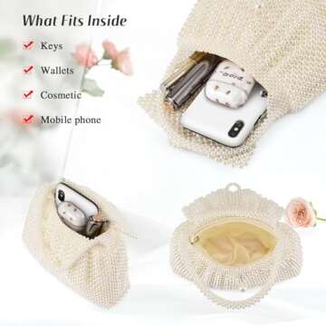 UBORSE Mini Women Pearl Clutch Bag Noble Crystal Beaded Small Evening Bag Chic Top-Handle Pearl Bag Compact Wedding Purse (Cream white)