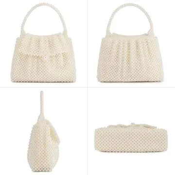 UBORSE Mini Women Pearl Clutch Bag Noble Crystal Beaded Small Evening Bag Chic Top-Handle Pearl Bag Compact Wedding Purse (Cream white)