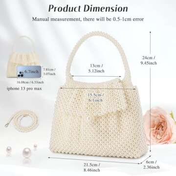 UBORSE Mini Women Pearl Clutch Bag Noble Crystal Beaded Small Evening Bag Chic Top-Handle Pearl Bag Compact Wedding Purse (Cream white)