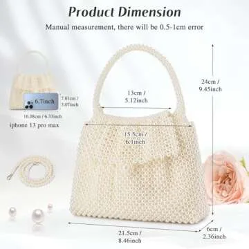 UBORSE Mini Women Pearl Clutch Bag Noble Crystal Beaded Small Evening Bag Chic Top-Handle Pearl Bag Compact Wedding Purse (Cream white)