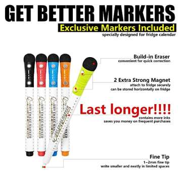 Mag-Fancy Magnetic Calendar for Refrigerator Set. Weekly Dry Erase Fridge Calendar Whiteboard Meal Planner Menu Board - Thickened Magnet. with Fine Tip Marker & Eraser & Personal Organizers