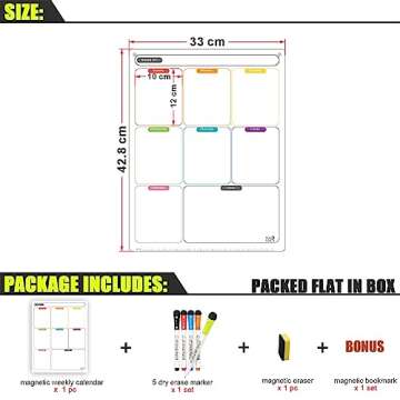 Mag-Fancy Magnetic Calendar for Refrigerator Set. Weekly Dry Erase Fridge Calendar Whiteboard Meal Planner Menu Board - Thickened Magnet. with Fine Tip Marker & Eraser & Personal Organizers