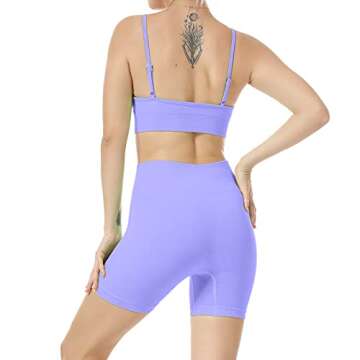 Women Seamless Yoga Set 2 Piece Workout Sport Bra with High Waist Shorts Legging Outfit Tracksuit.JNINTH (Lavender Purple, M)