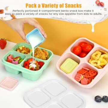 Caperci Lunchable Snack Containers - 4 Compartments Bento Snack Boxes (4 Pack) with 2 Leakproof Sauc...