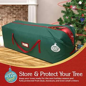 HOLIDAY SPIRIT Heavy Duty Canvas Bags for Christmas Tree - Waterproof Storage Bag with Reinforced Handles and Dual Zipper for 9 Ft Tree - 600D Oxford Material Protects from Dust and Moisture, Green