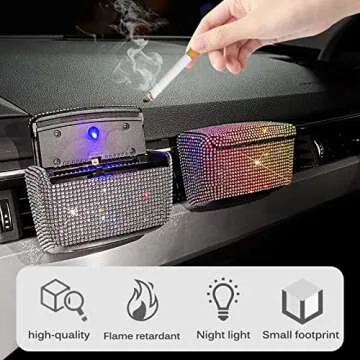 Car Cigarette Ashtray Air Outlet Ashtray Auto Car Cigarette Ashtray with Lid Blue LED Light Indicator Smokeless Ash for Car Cup Holder(Sliver)