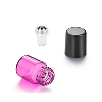 12PCS 1ml Rose Red Glass Essential Oil Sample Packing Roller Bottles with Metal Roller Balls and Black Cap For Makeup Aromatherapy Perfumes Lip Balms Vial Storage