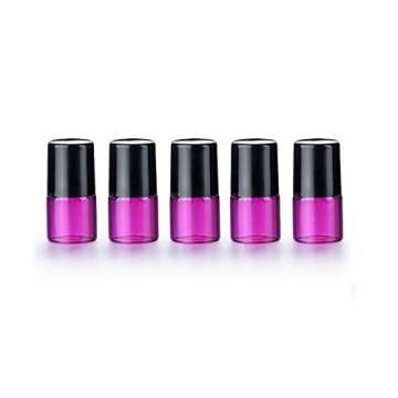 12PCS 1ml Rose Red Glass Essential Oil Sample Packing Roller Bottles with Metal Roller Balls and Black Cap For Makeup Aromatherapy Perfumes Lip Balms Vial Storage