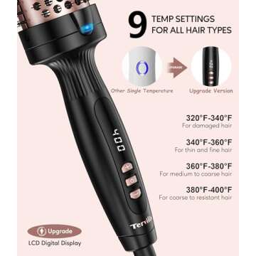 Terviiix Thermal Brush 1.77 Inch Quick Heating Makes Hair Silky Smooth, Ceramic Tourmaline Ionic Heated Brush & Round Brush Volumizer, Digital Display 9 Temperatures Curling Iron, Dual Voltage