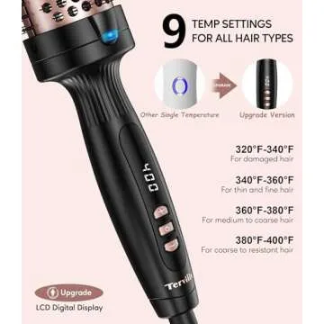 Terviiix Thermal Brush 1.77 Inch Quick Heating Makes Hair Silky Smooth, Ceramic Tourmaline Ionic Heated Brush & Round Brush Volumizer, Digital Display 9 Temperatures Curling Iron, Dual Voltage
