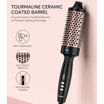 Terviiix Thermal Brush 1.77 Inch Quick Heating Makes Hair Silky Smooth, Ceramic Tourmaline Ionic Heated Brush & Round Brush Volumizer, Digital Display 9 Temperatures Curling Iron, Dual Voltage