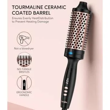 Terviiix Thermal Brush 1.77 Inch Quick Heating Makes Hair Silky Smooth, Ceramic Tourmaline Ionic Heated Brush & Round Brush Volumizer, Digital Display 9 Temperatures Curling Iron, Dual Voltage