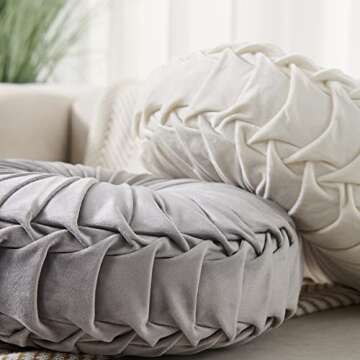 MOJUN Round Throw Pillow Velvet Cushions 35cm White