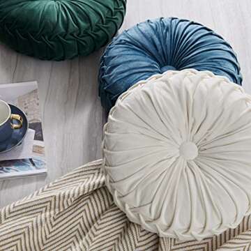 MOJUN Round Throw Pillow Velvet Cushions 35cm White