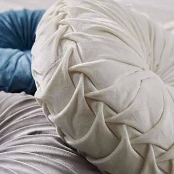 MOJUN Round Throw Pillow Velvet Cushions 35cm White