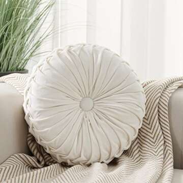 MOJUN Round Throw Pillow Velvet Cushions 35cm White