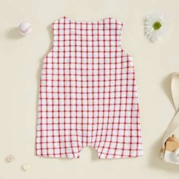 Amnnchya Newborn Baby Boy Girl Clothes Stripes Sleeveless Romper Infant Embroidery Bodysuit Cute Summer Spring Outfit (Red Cute Baseball Outfit, 0-3 Months)