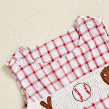 Amnnchya Newborn Baby Boy Girl Clothes Stripes Sleeveless Romper Infant Embroidery Bodysuit Cute Summer Spring Outfit (Red Cute Baseball Outfit, 0-3 Months)
