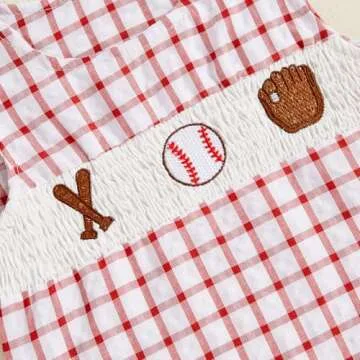 Amnnchya Newborn Baby Boy Girl Clothes Stripes Sleeveless Romper Infant Embroidery Bodysuit Cute Summer Spring Outfit (Red Cute Baseball Outfit, 0-3 Months)