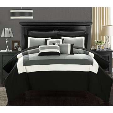 Chic Home Duke King Comforter Set 10-Piece, Colorblocked Comforter King Size with 2 Shams, 3 Pillows...