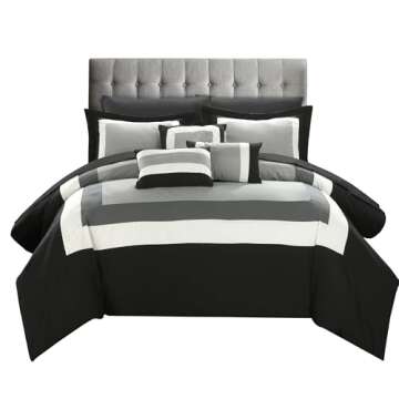 Chic Home Duke King Comforter Set 10-Piece, Colorblocked Comforter King Size with 2 Shams, 3 Pillows and King Bedding Set (Black)