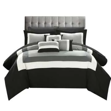 Chic Home Duke King Comforter Set 10-Piece, Colorblocked Comforter King Size with 2 Shams, 3 Pillows and King Bedding Set (Black)