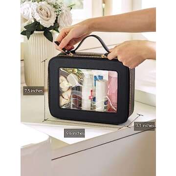 Popvibe Clear Makeup Case Black Toiletry Bag Travel Large Clear Cosmetic Bag with Zipper, Big Make Up Bag Organizer Women Traveling TSA Approved Transparent Bag Car for Essentials