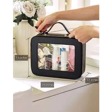Popvibe Clear Makeup Case Black Toiletry Bag Travel Large Clear Cosmetic Bag with Zipper, Big Make Up Bag Organizer Women Traveling TSA Approved Transparent Bag Car for Essentials