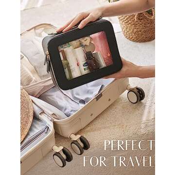 Popvibe Clear Makeup Case Black Toiletry Bag Travel Large Clear Cosmetic Bag with Zipper, Big Make Up Bag Organizer Women Traveling TSA Approved Transparent Bag Car for Essentials