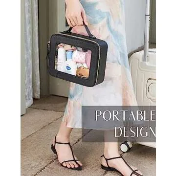 Popvibe Clear Makeup Case Black Toiletry Bag Travel Large Clear Cosmetic Bag with Zipper, Big Make Up Bag Organizer Women Traveling TSA Approved Transparent Bag Car for Essentials