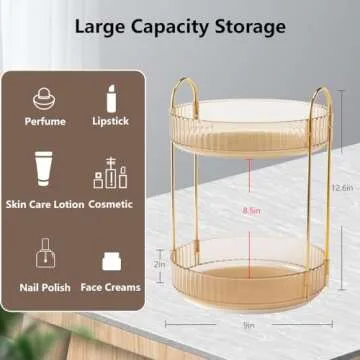 UNICOMVSX Rotating Makeup Organizer for Vanity, Spinning Cosmetics Storage for Bathroom Countertop, Skincare Holder Rack for Facial Cream, Perfume, Lotion, Lipstick (2 Tier, Amber)