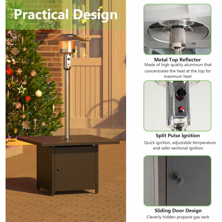 Kurapika 48,000 BTU Patio Heater for Outdoor With Table, Freestanding Double-Layer Stainless Steel Propane Heater, Outdoor Patio Heater for Home and Commercial