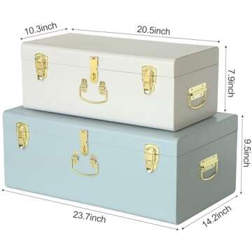 Vixdonos Decorative Large Metal Box Storage Trunk Chest Set of 2 College Dorm Organizer with Hardwar...